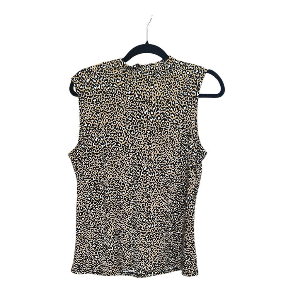 Anne Klein Leopard Print Blouse Sleeveless Zipper Size Large Comfy‎ Dressy